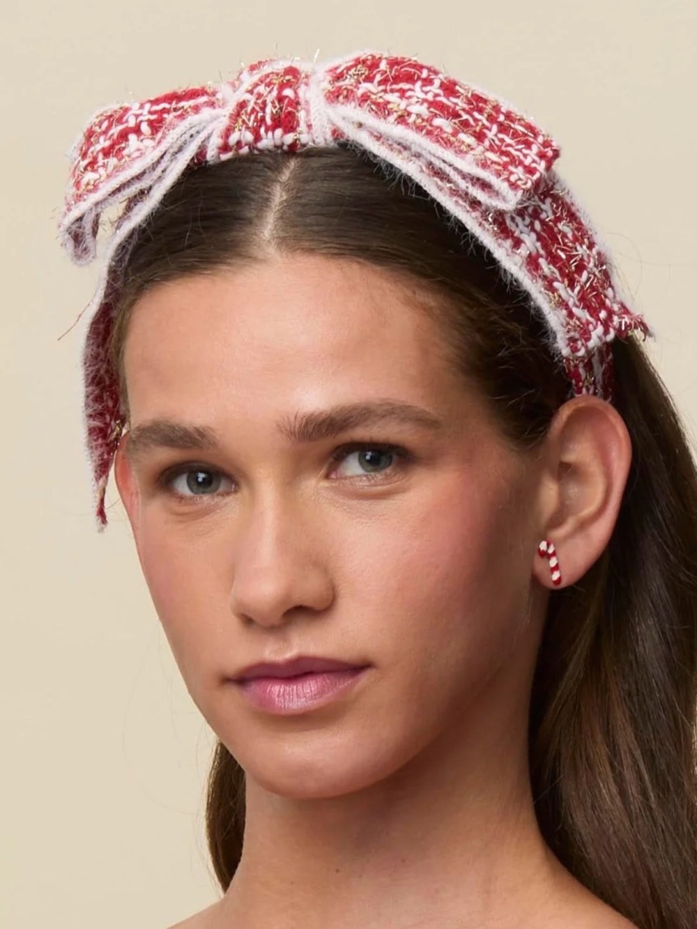 Lele Sadoughi Frosted Red Shirley Slim Tweed Headband